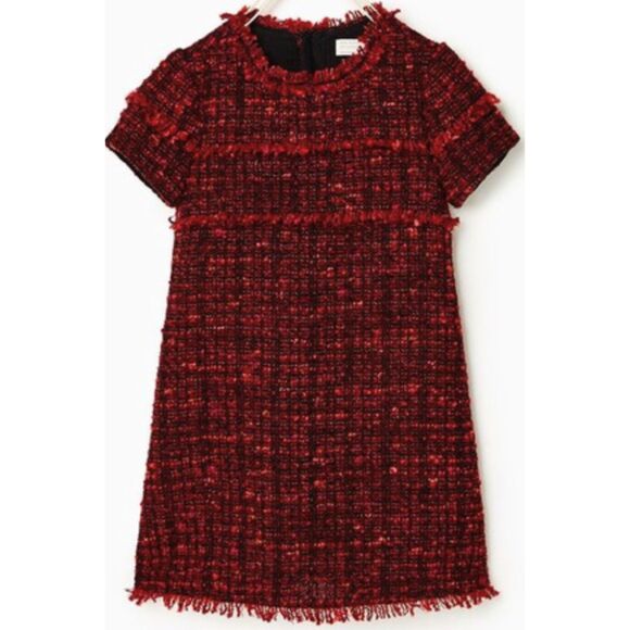 Zara Interview Pageant little Girls Red/Orange Cap Sleeve Long Tweed Dress Sz 6 - Picture 1 of 5